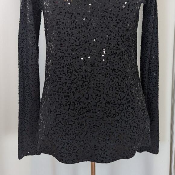 Y2K Cache V Neck Sequin Cold Shoulder Long Sleeve Top Black Size Large - Picture 10 of 11